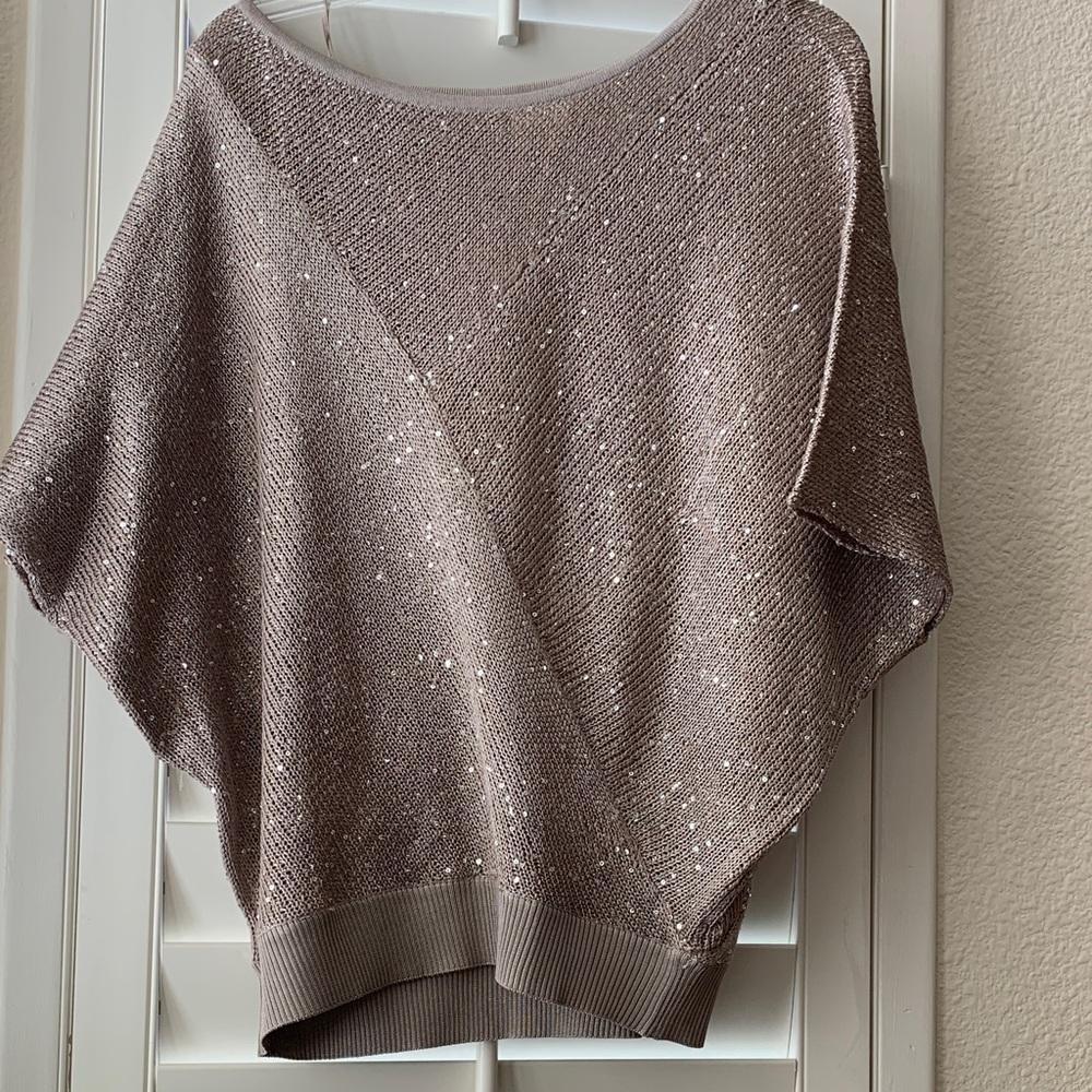 Matty M Shimmering Beige Poncho Sweater